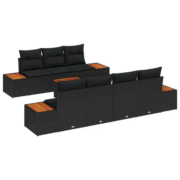 vidaXL Trädgårdsoffset med kudde med lagring 8 pcs Svart Poly rattan Populärt val
