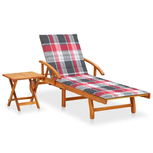 vidaXL Solsäng med bord och dyna massivt akaciaträ Billigare