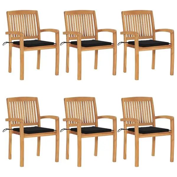 Rabatter vidaXL Stapelbara trädgårdsstolar med dynor 6 st massiv teak