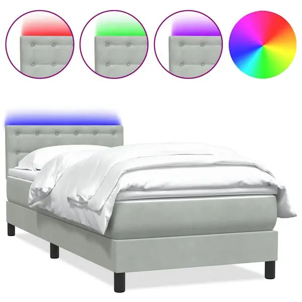 Nedsatt pris vidaXL Resårsäng med madrass och LED ljusgrå 80x210 cm sammet