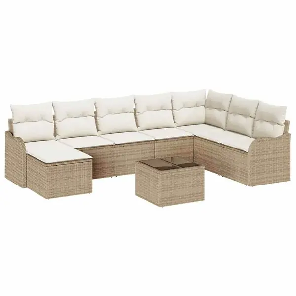 Endast denna vecka vidaXL Trädgårdsoffset med kudde 9 pcs Beige och vit Poly rattan
