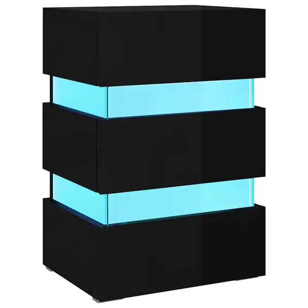 vidaXL Sängskåp LED svart högglans 45x35x67 cm konstruerat trä risnedsättning