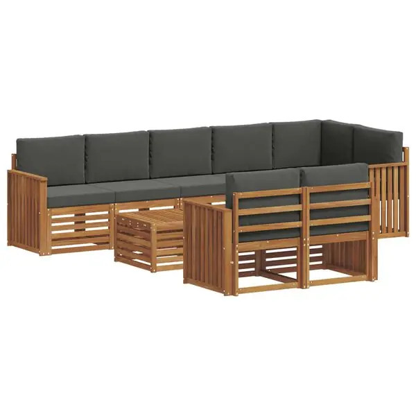 vidaXL Soffgrupper 9 pcs Naturlig och Antracit Massivt Akaciaträ Lägg i varukorgen