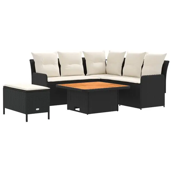 vidaXL Möbelset med kudde 5 pcs Svart och kräm PE Rattan Begränsat erbjudande