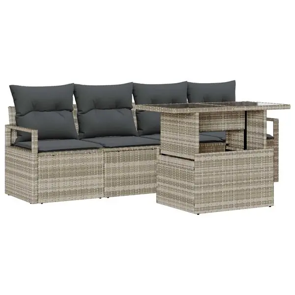 vidaXL Trädgårdsoffset med lagring 5 pcs Ljusgrå Poly rattan I lager