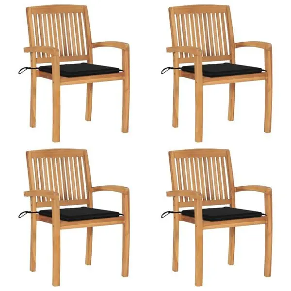 Sänkt pris vidaXL Stapelbara trädgårdsstolar med dynor 4 st massiv teak