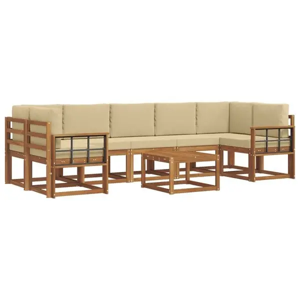 Billig vidaXL Utomhussoffset med kudde 8 pcs Naturlig och Beige
