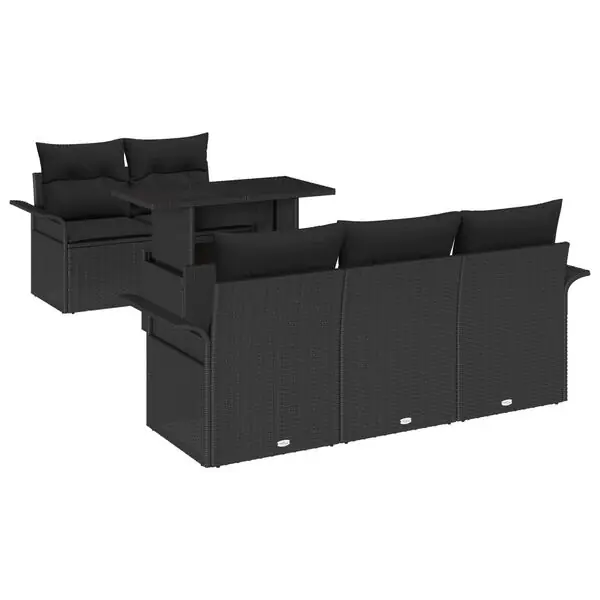 Bästa pris vidaXL Trädgårdsoffset med kudde med lagring 6 pcs Svart Poly Rattan