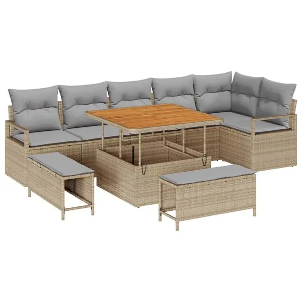 vidaXL Trädgårdsoffset med kudde 9 pcs Beige Poly rattan Endast denna vecka