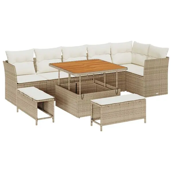 vidaXL Trädgårdsoffset 9 pcs Beige konstrotting Köp nu