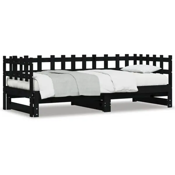 vidaXL Utdragbar dagbädd svart 2x(80x200) cm massiv furu Bästa pris