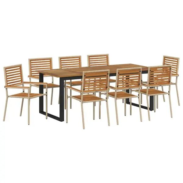 vidaXL Trädgårdsmöbelset 9 pcs Beige Massivt Akaciaträ Rabatter