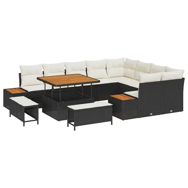 Endast idag vidaXL Trädgårdsoffset med kudde med lagring 12 pcs Svart Poly rattan