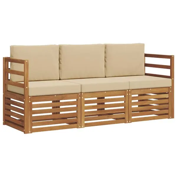vidaXL Soffgrupper 3 pcs Naturlig och Beige Massivt Akaciaträ Nyhet