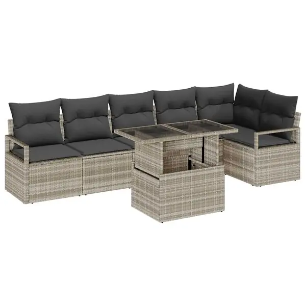 vidaXL Trädgårdsoffset med lagring 7 pcs Ljusgrå Poly rattan Nedsatt pris