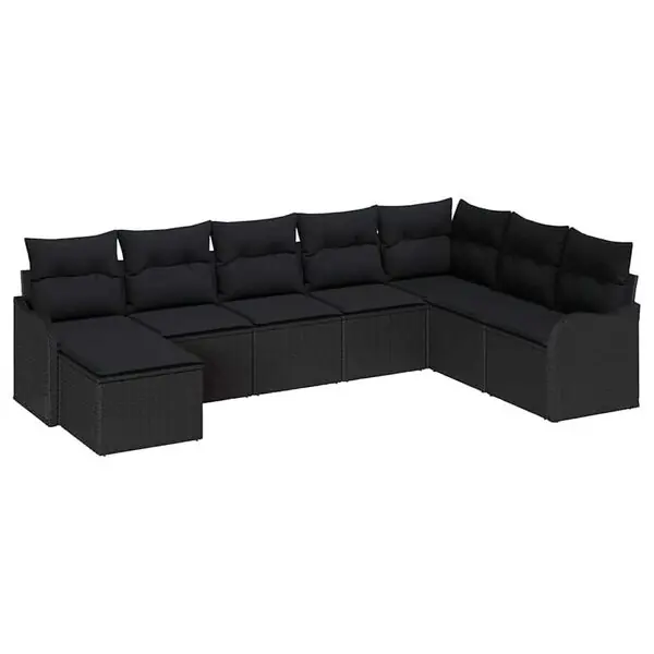 Reapris vidaXL Trädgårdsoffset med kudde 8 pcs Svart Poly rattan