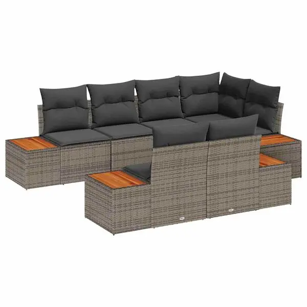 Rea vidaXL Trädgårdsoffset med kudde med lagring 7 pcs Grå Polyrattan