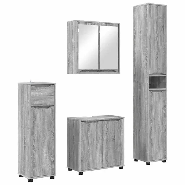 vidaXL Badrumsmöbelset med låda 4 pcs Grå Sonoma Konstruerat trä Fynd