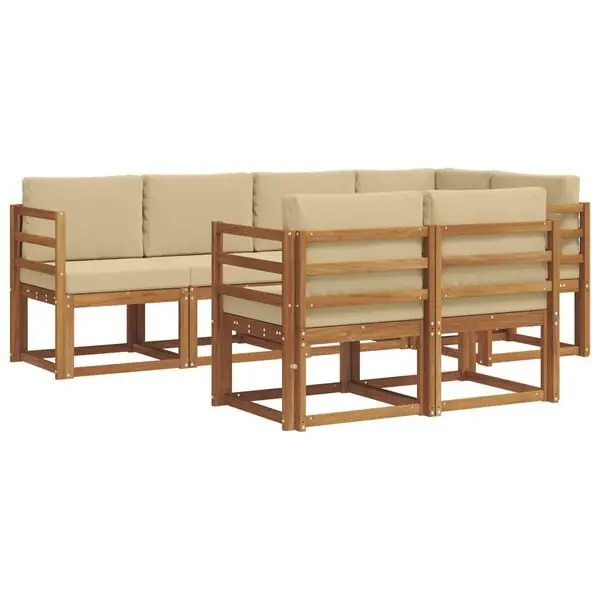 vidaXL Utomhussoffset med kudde 7 pcs Naturlig och Beige Fynd