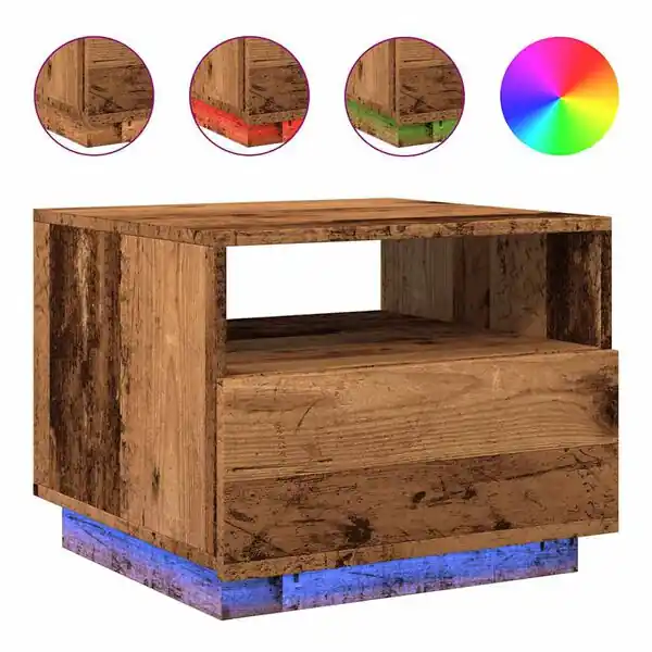 Begränsat antal vidaXL Soffbord med LED gammalt trä 50x49x40 cm