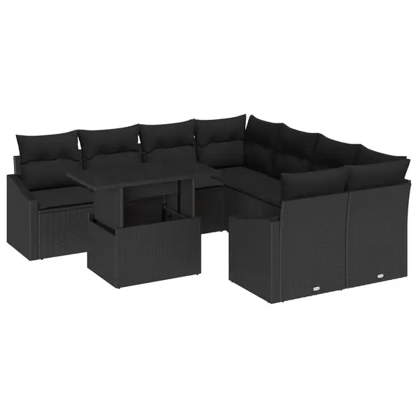 vidaXL Trädgårdsoffset med lagring 9 pcs Svart Poly rattan Fynd