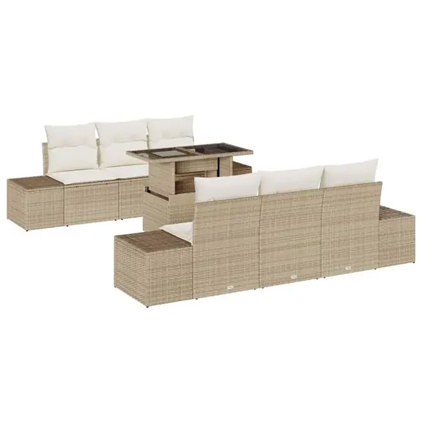 vidaXL Trädgårdsoffset med kudde 7 pcs Beige och gräddfärgad Kampanjpris