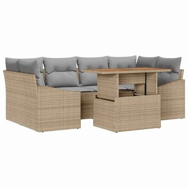 vidaXL Trädgårdsmöbelset med kudde 7 pcs Beige och Grå Reapris