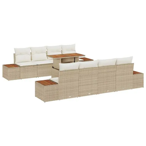 vidaXL Trädgårdsmöbelset med kudde 9 pcs Beige och gräddfärgad Begränsat antal