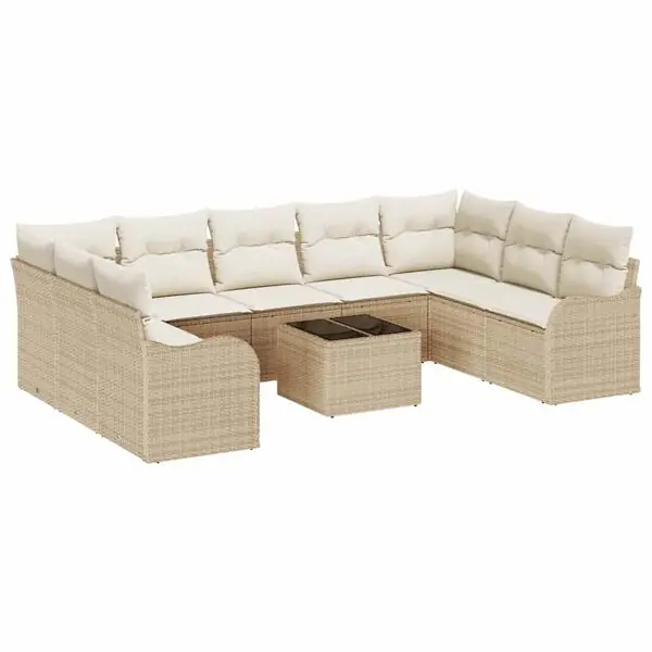 Kampanjpris vidaXL Trädgårdsoffset med kudde 10 pcs Beige och vit Poly rattan