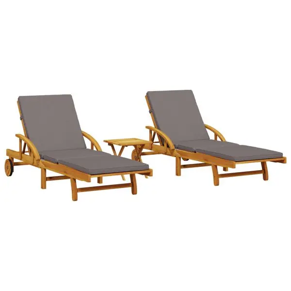 vidaXL Solsäng 2 st med bord massivt akaciaträ Extra rabatt