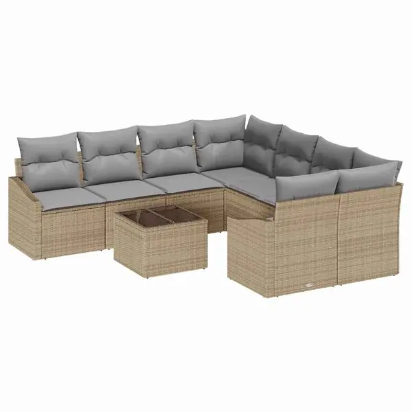 Snabb leverans vidaXL Soffset med kudde 9 pcs Beige och Ljusgrå konstrotting