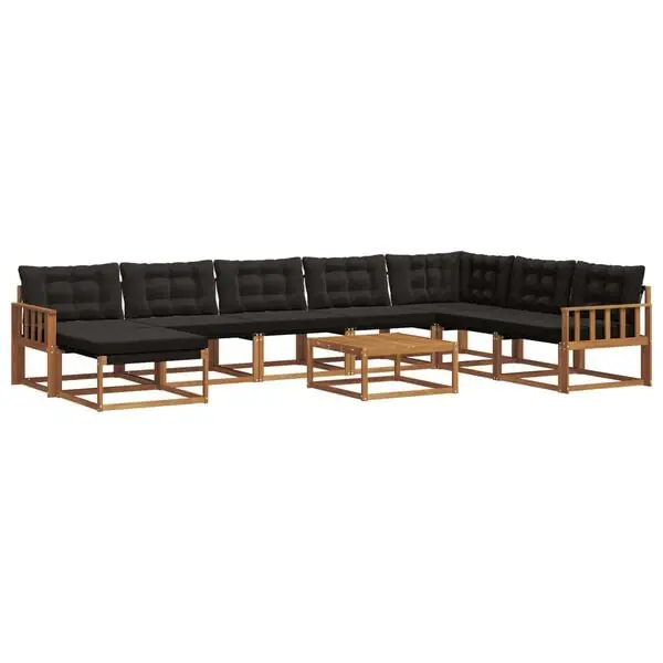 vidaXL Utomhussoffset 9 pcs Naturlig och svart Massivt Akaciaträ Nyhet