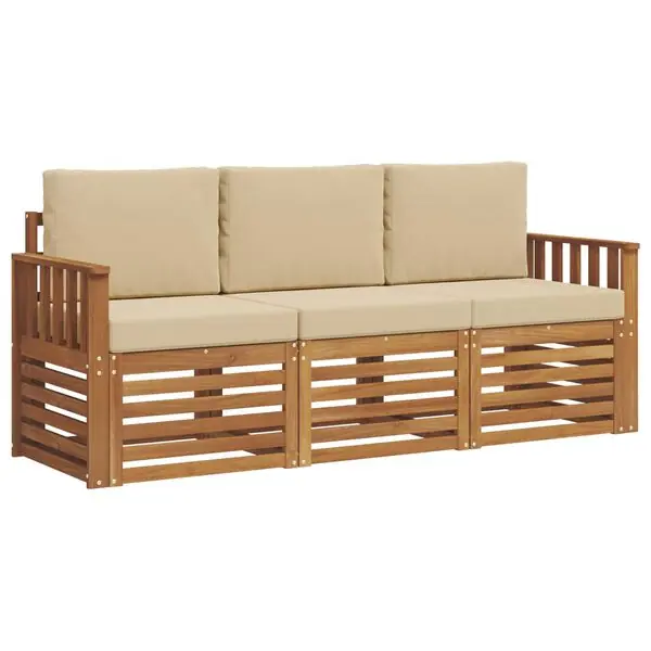 Beställ nu vidaXL Soffgrupper 3 pcs Naturlig och Beige Massivt Akaciaträ