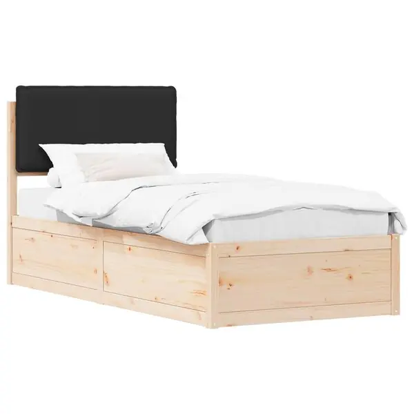 Sista chansen vidaXL Sängram med Klädd Huvudgavel Svart 100 x 200 cm Massiv furu