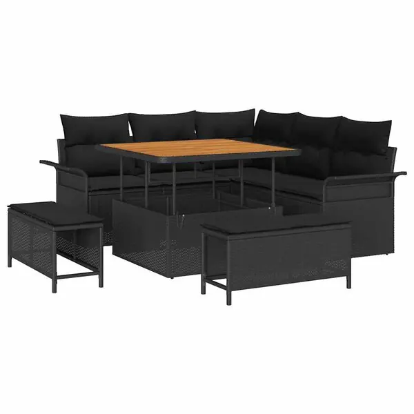 vidaXL Trädgårdsoffset med kudde 8 pcs Svart konstrotting Begränsad tid