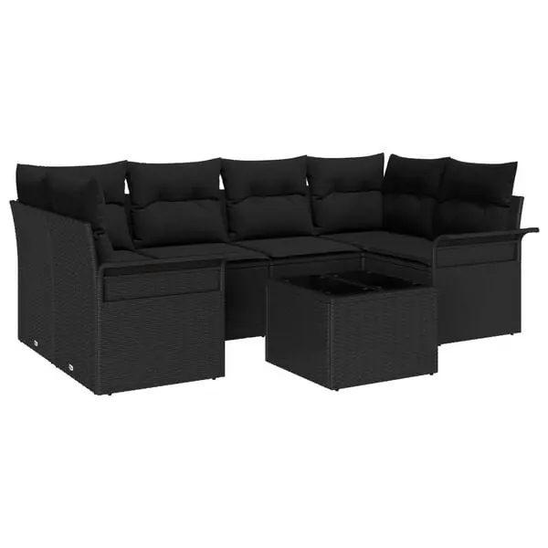 vidaXL Trädgårdsoffset 7 pcs Svart 55 x 55 x 37 cm konstrotting Premium