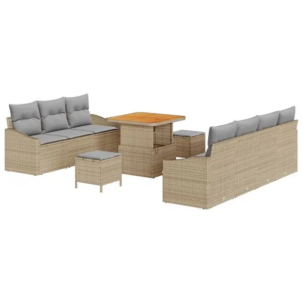 Begränsat erbjudande vidaXL Trädgårdsoffset med kudde 10 pcs Beige konstrotting