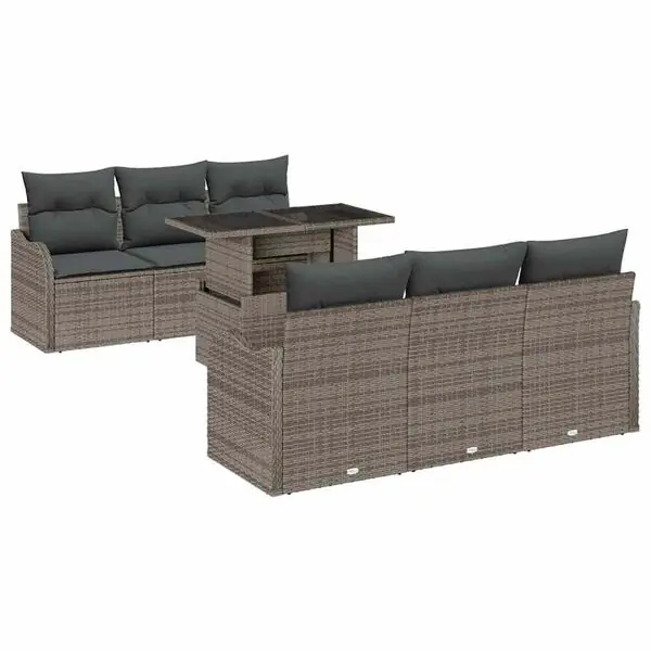 Rabatter vidaXL Trädgårdsoffset med kudde med lagring 7 pcs Grå Poly Rattan