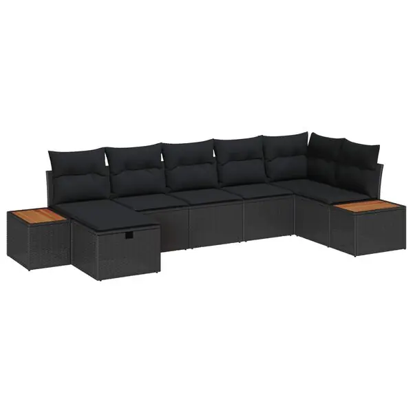 Billig vidaXL Trädgårdsoffset med kudde 7 pcs Svart Poly rattan