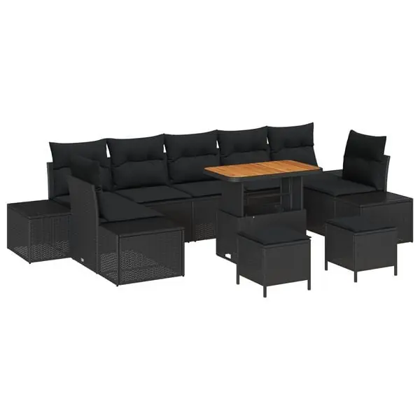 Fynd vidaXL Trädgårdsoffset med kudde med lagring 10 pcs Svart Poly rattan