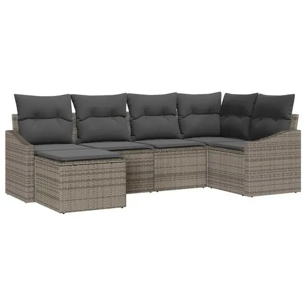 Snabb leverans vidaXL Trädgårdsmöbelset 6 pcs Grå Poly Rattan och Pulverlackerad Stål