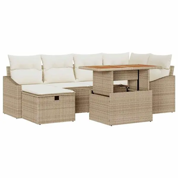 vidaXL Trädgårdsoffset 7 pcs Beige konstrotting Expressleverans