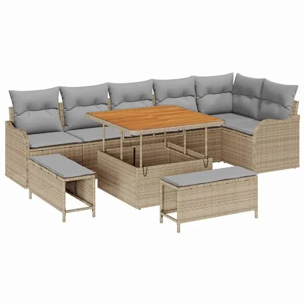 risnedsättning vidaXL Trädgårdsoffset med kudde med lagring 9 pcs Beige och Ljusgrå