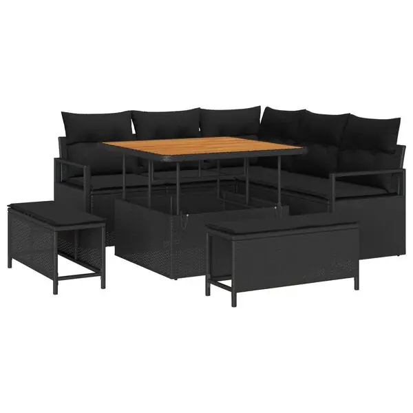 Beställ nu vidaXL Trädgårdsoffset med kudde 8 pcs Svart konstrotting