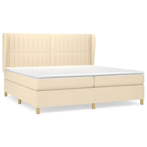 vidaXL Ramsäng med madrass gräddvit 200x200 cm tyg Handla nu