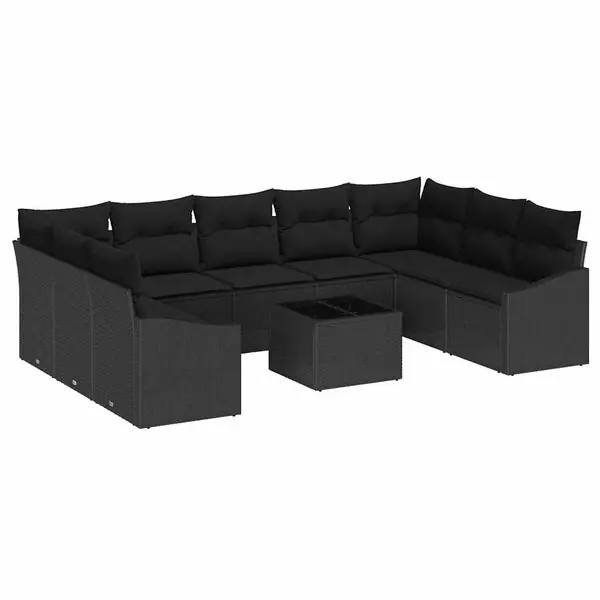 Bästa pris vidaXL Soffset med kudde 10 pcs Svart konstrotting