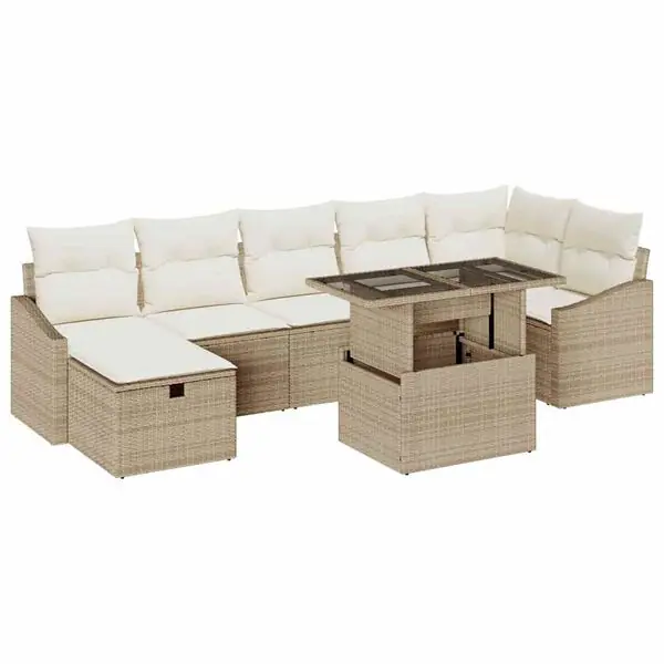 vidaXL Trädgårdsoffset med kudde med lagring 8 pcs Beige Poly rattan Säker betalning