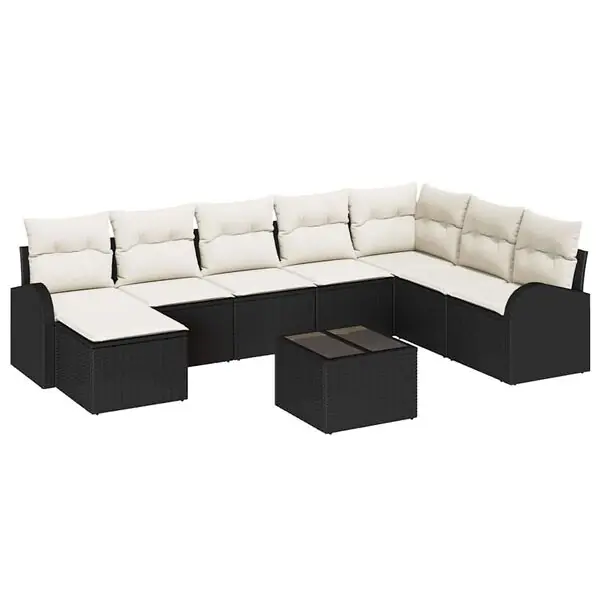 Beställ nu vidaXL Trädgårdsoffset med kudde 9 pcs Svart Poly rattan