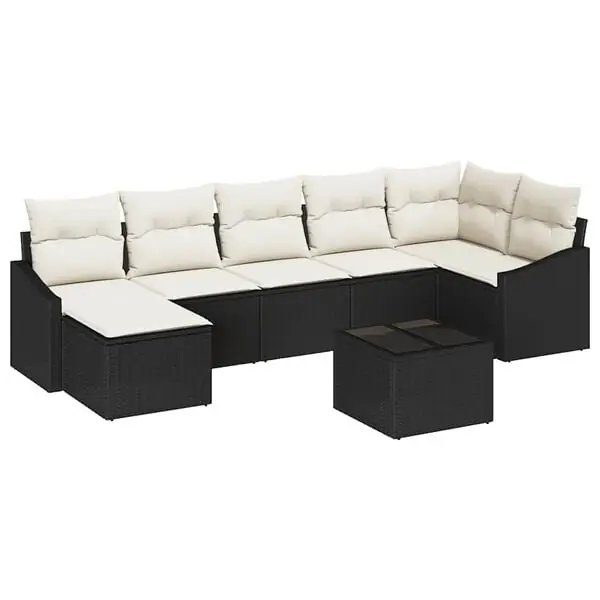 vidaXL Soffset med kudde 8 pcs Svart konstrotting Billigare