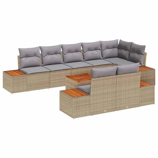 Fri frakt vidaXL Trädgårdsoffset med kudde 9 pcs Beige Poly rattan